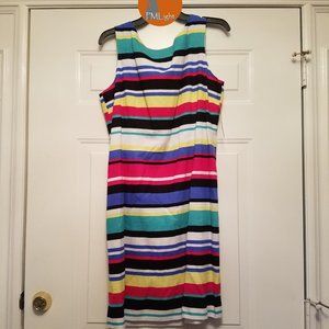 Tahari New Striped Sleeveless Dress 12 Black Pink Blue Yellow white